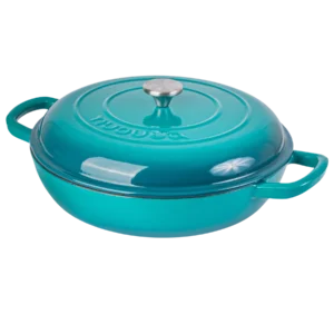 Nuovva Teal Casserole Pot. Shallow Casserole Pan. Casserole dish cast iron with lid. Cast Iron teal. Casserole Pot. Dutch Oven.