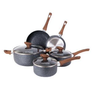 Nuovva 8 Piece Cookware set with lids and easy grip handle. Gift for new home.