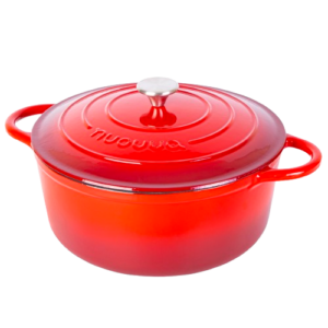 Nuovva Red Dutch oven with lid. Non stick cast iron pan for hob to oven cooking.