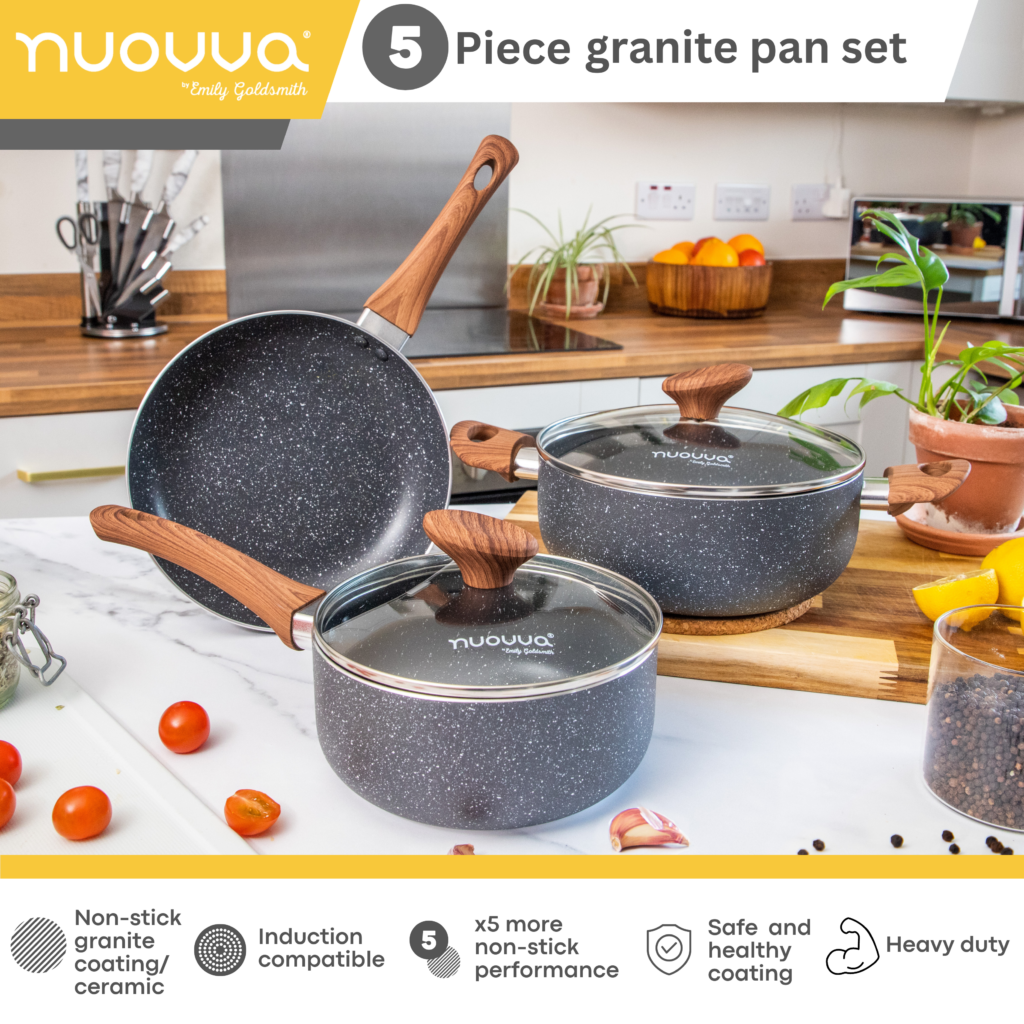 Nuovva 5 piece granite pan set. Induction cookware set. Gift for new home.