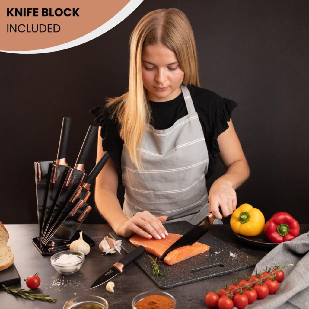 Nuovva stylish Kitchen Knife set with acrylic block. Knife organisers. Gift for new home.