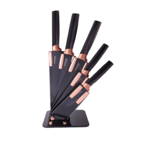 Nuovva Copper Kitchen knife set. Kitchen knife set with acrylic block. New home gift.