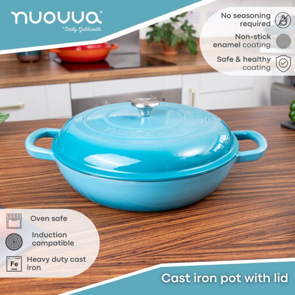 Nuovva blue casserole pan. casserole dish Cast iron with lid. Cast Iron. Casserole pot. Blue Dutch oven.