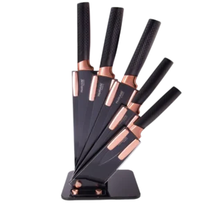 Nuovva Copper Kitchen knife set. Kitchen knife set with acrylic block. New home gift.