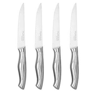 Nuovva steak knives with serrated edges set of four. Perfect for fine dining.