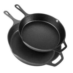 Cast iron skillet pan UK. Nuovva high quality, induction friendly set great for any chef.