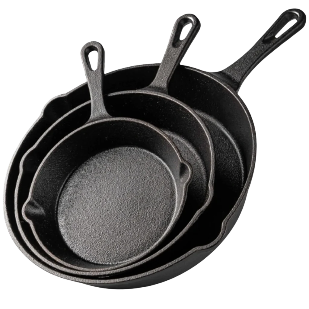 Nuovva Cast Iron Skillet set in 3 sizes. Oven Safe Grill. Gift for Chef.