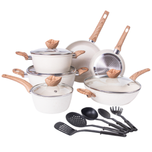 Nuovva non-stick 15 piece cookware set with utensils for healthier eating. Cooking set for induction hob.