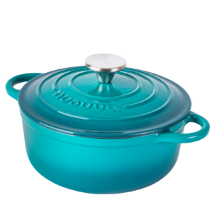 Teal Dutch oven with lid. Cast Iron Casserole pot.