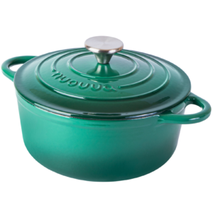 Nuovva Green Dutch Oven with Lid. Hob to oven cookware, gift for chef.