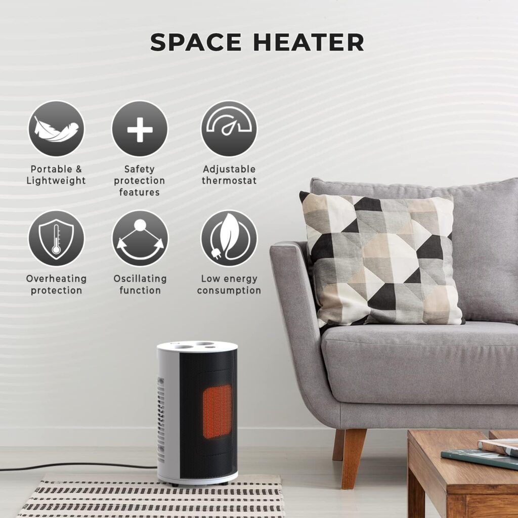 Nuovva Mini electric heater fan. Portable heater, lightweight with safety features and adjustable temperatures.