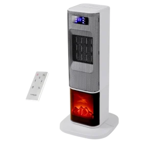 Nuovva Ceramic heater with fireplace display. Best heater UK for small room heating. White heater with remote control.