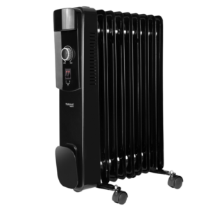 Nuovva oil-filled 9 fin radiator with adjustable dial. Black Radiator for home heating.